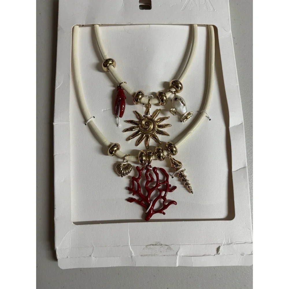 Zara Beach Necklace Vacation Resort Bohemian Nautical Coral Fish Sun Shell 2